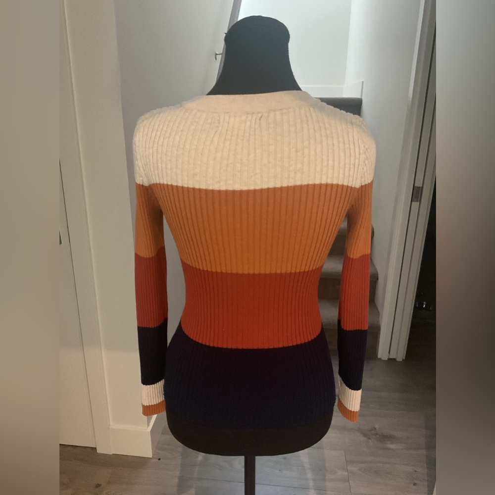 Pink Rose Color block Ribbed Crew Neck Fall Sweater - Picture 5 of 9